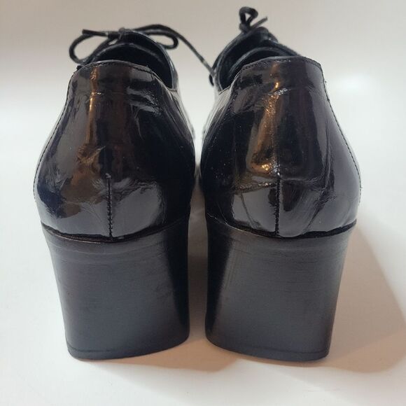 Italian Luc Matisse Patent Leather Croc Square Toe Lace Up Oxfords - Picture 12 of 13